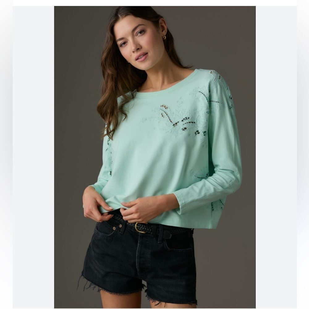By Anthropologie Embroidered Sweatshirt size Small Color:
LIGHT BLUE